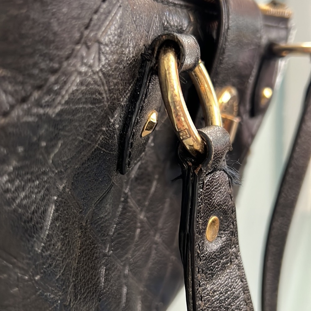 Michael Kors vintage black leather shoulder bag with “m” logo print. Well worn. - Picture 8 of 11